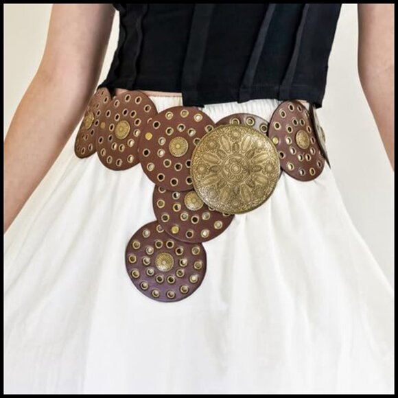 Western Disc Belt Boho Chunky Concho PU Leather Wide Belt for Dresses Jeans - Picture 6 of 6